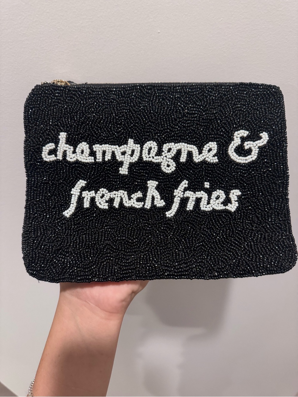 Kate Spade Beaded Black 'champagne & french fries' Clutch NWT